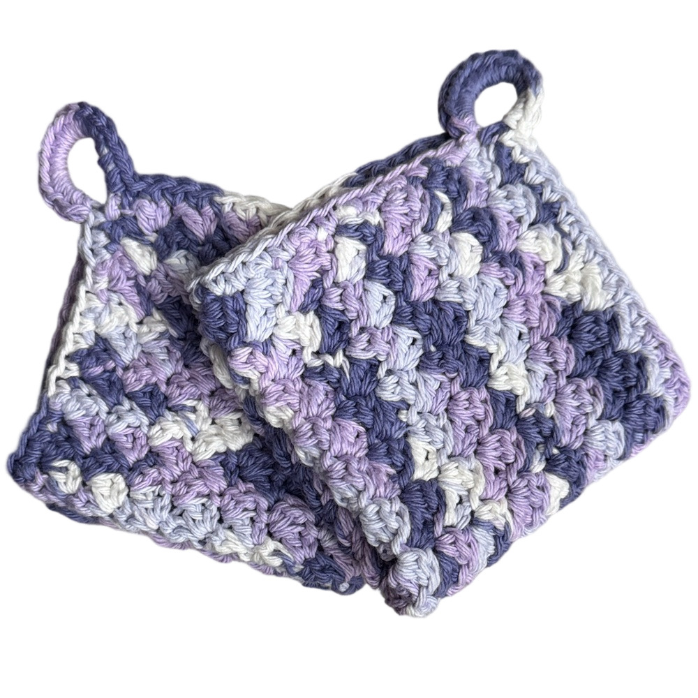 Crochet Washcloths, Crochet Dishcloths, Set of 2, Kitchen or Bath - 100% Cotton
